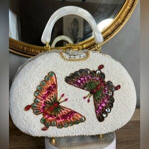 Vintage lucite beaded butterfly Adele wicker purse.